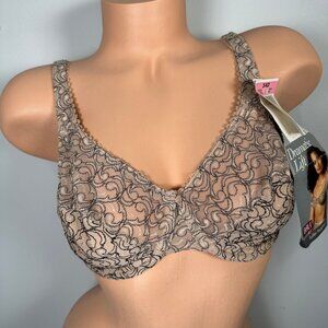 Vintage Bali 3730 Bra 34D Underwire Dramatic Lift Beige Floral Back Closure NWT